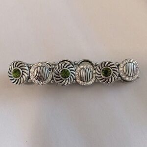 Costume Bracelet Clear Green Rhinestones faux diamonds silver tone 9’ stretch